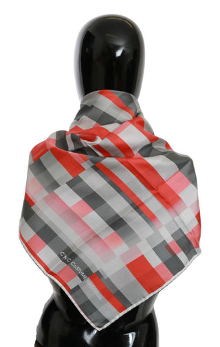 Elegant Silk Checkered Scarf In Gray And Red