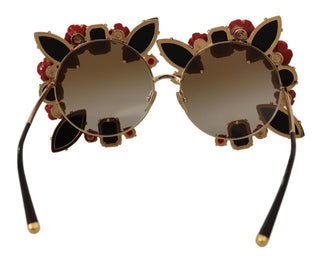 Elegant Round Metal Sunglasses With Rose Detail