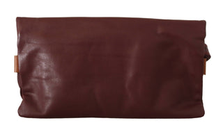 Elegant Brown Leather Clutch With Silver Detailing