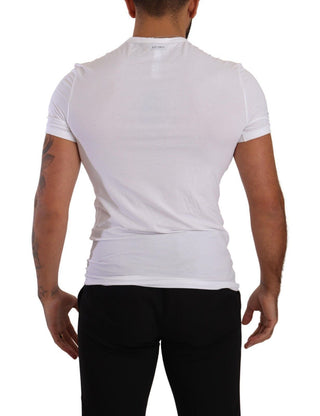 Elegant White Cotton Blend Round Neck Tee