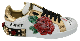 Elegant Sequined Floral Leather Sneakers - Luxury for You