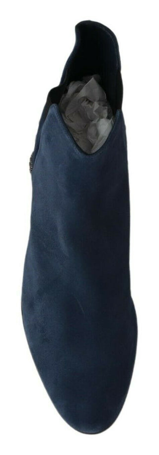 Chic Blue Suede Mid-calf Boots With Stud Details - Luxury for You