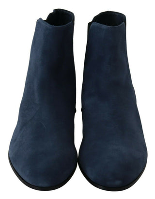 Chic Blue Suede Mid-calf Boots With Stud Details - Luxury for You