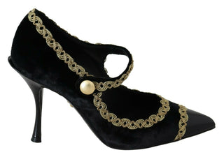 Elegant Gold-embroidered Black Velvet Pumps - Luxury for You