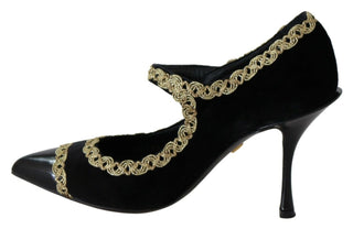 Elegant Gold-embroidered Black Velvet Pumps - Luxury for You