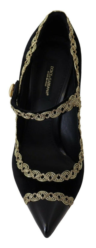 Elegant Gold-embroidered Black Velvet Pumps - Luxury for You