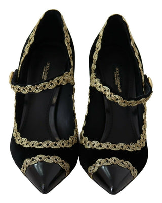 Elegant Gold-embroidered Black Velvet Pumps - Luxury for You