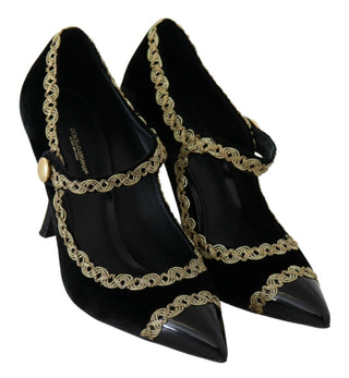 Elegant Gold-embroidered Black Velvet Pumps - Luxury for You