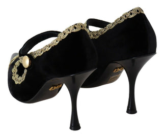 Elegant Gold-embroidered Black Velvet Pumps - Luxury for You