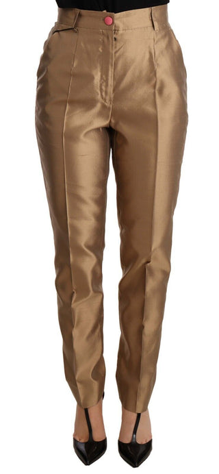 Elegant Tapered Silk Trousers In Gold - Luxury for You