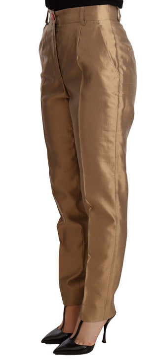 Elegant Tapered Silk Trousers In Gold - Luxury for You