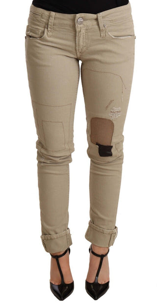 Beige Cotton Slim Fit Chic Jeans - Luxury for You