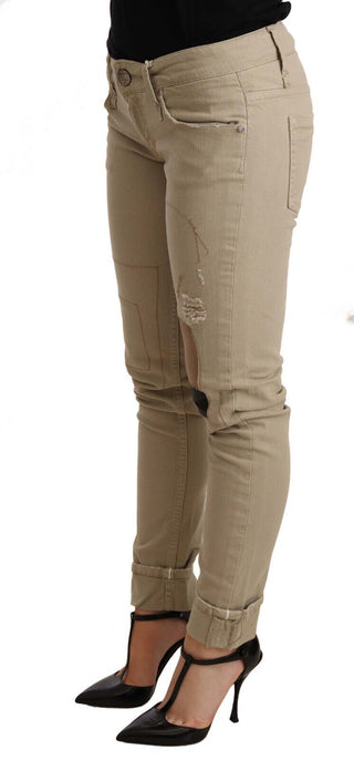 Beige Cotton Slim Fit Chic Jeans - Luxury for You