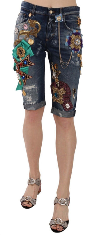 Elegant Knee-length Embellished Denim Shorts - Luxury for You