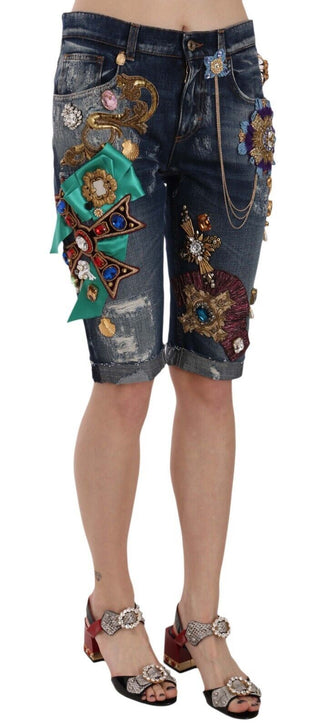 Elegant Knee-length Embellished Denim Shorts - Luxury for You