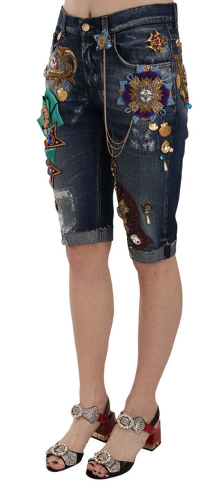 Elegant Knee-length Embellished Denim Shorts - Luxury for You