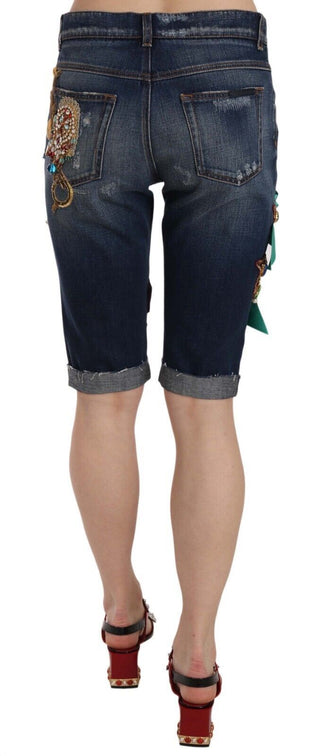 Elegant Knee-length Embellished Denim Shorts - Luxury for You