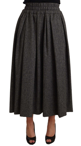 Elegant A-line Midi Wool Skirt In Gray Zigzag - Luxury for You