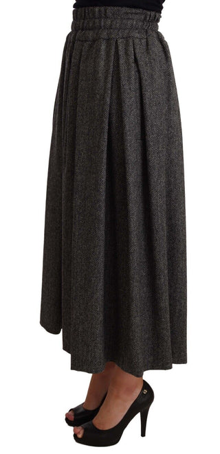 Elegant A-line Midi Wool Skirt In Gray Zigzag - Luxury for You