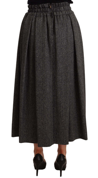 Elegant A-line Midi Wool Skirt In Gray Zigzag - Luxury for You