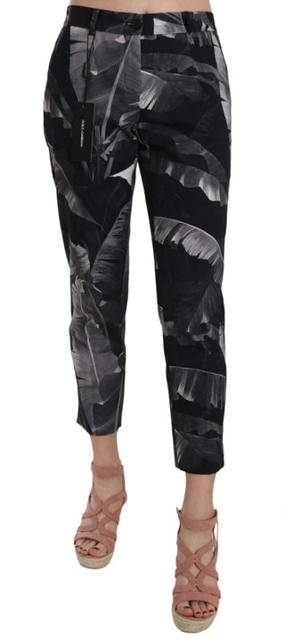 Elegant Black Banana Leaf Print Capri Pants - Luxury for You