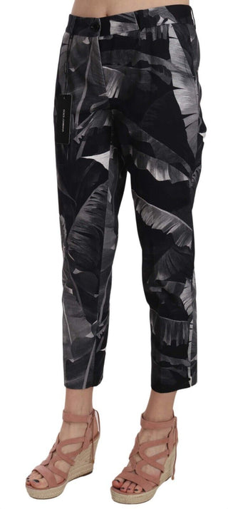 Elegant Black Banana Leaf Print Capri Pants - Luxury for You