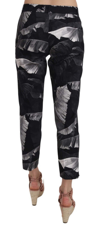 Elegant Black Banana Leaf Print Capri Pants - Luxury for You