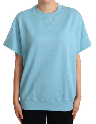 Elegant Blue Crew Neck Cotton Top - Luxury for You