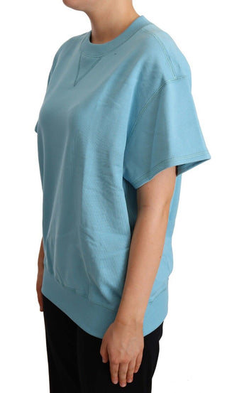 Elegant Blue Crew Neck Cotton Top - Luxury for You