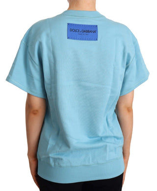 Elegant Blue Crew Neck Cotton Top - Luxury for You