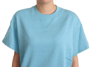 Elegant Blue Crew Neck Cotton Top - Luxury for You