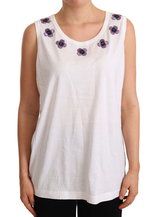 Floral Trim Logo Tank Top In White - Luxury for You