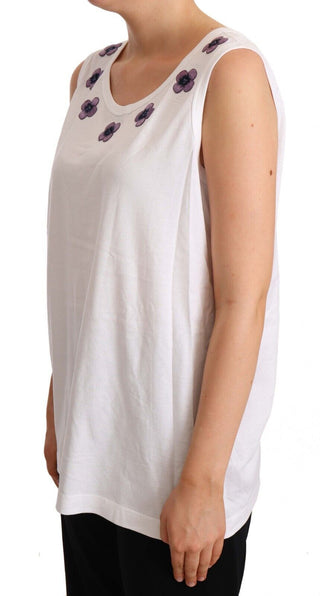 Floral Trim Logo Tank Top In White - Luxury for You