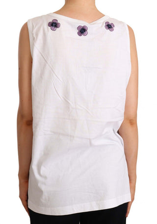 Floral Trim Logo Tank Top In White - Luxury for You