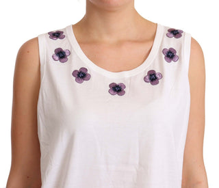 Floral Trim Logo Tank Top In White - Luxury for You