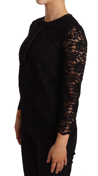 Elegant Black Floral Lace Long Sleeve Top - Luxury for You