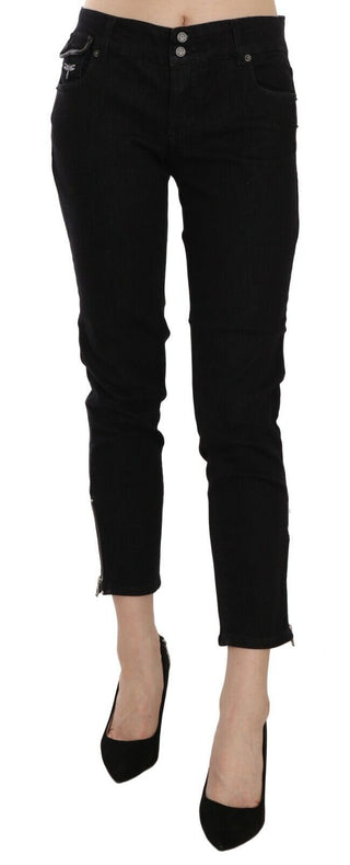 Chic Black Mid Waist Slim Cropped Jeans - Luxury for You