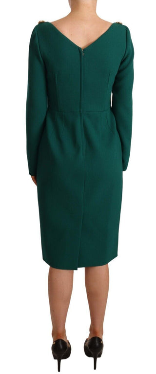 Emerald Green Midi Sheath Dress With Crystal Brooch - Luxury for You