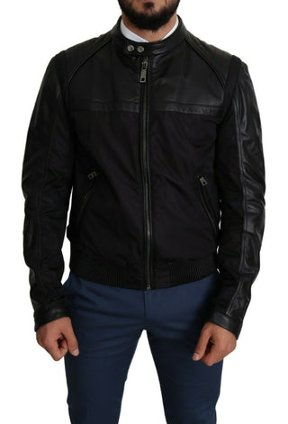 Elegant Black Bomber With Leather Accents - Luxury for You