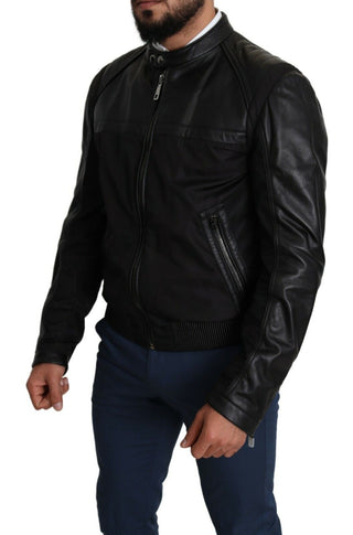 Elegant Black Bomber With Leather Accents - Luxury for You