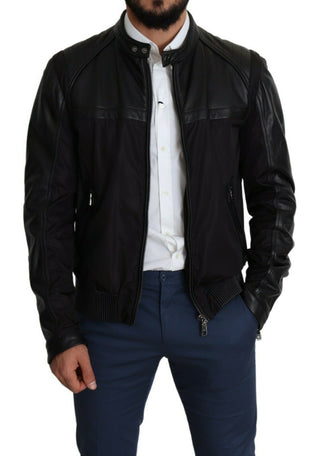 Elegant Black Bomber With Leather Accents - Luxury for You