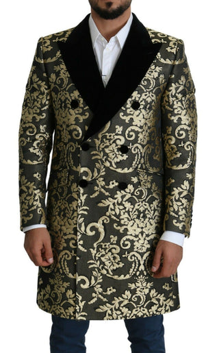 Gold Black Sicilia Jacquard Double-breasted Coat - Luxury for You