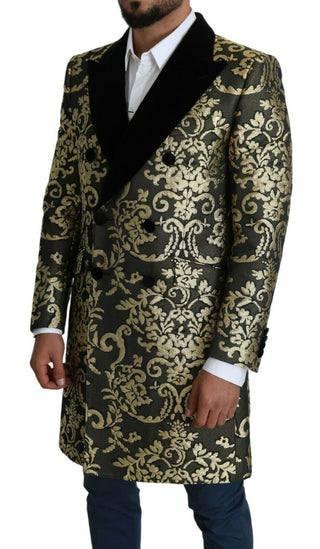 Gold Black Sicilia Jacquard Double-breasted Coat - Luxury for You