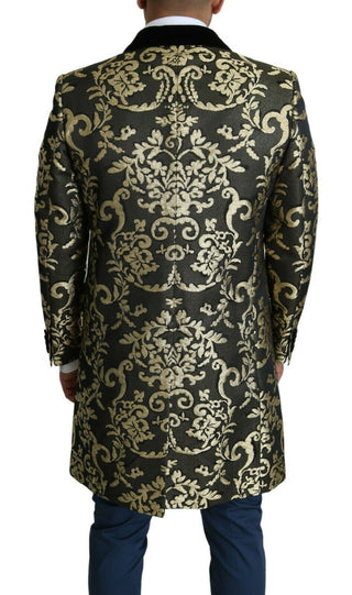 Gold Black Sicilia Jacquard Double-breasted Coat - Luxury for You