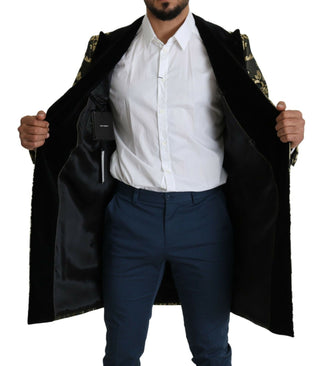 Gold Black Sicilia Jacquard Double-breasted Coat - Luxury for You