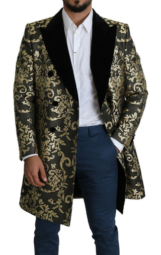 Gold Black Sicilia Jacquard Double-breasted Coat - Luxury for You