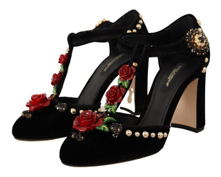 Elegant Velvet T-strap Mary Jane Pumps