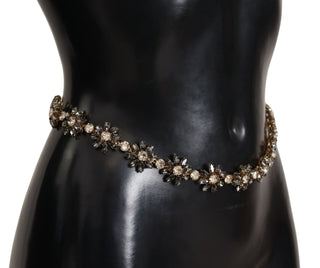 Elegant Crystal Daisy Chain Leather Belt