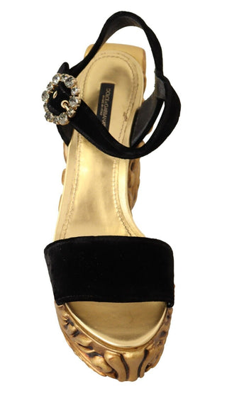 Baroque Velvet Heels In Black And Gold