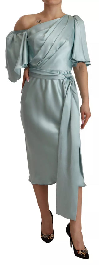 Silk Mint Green Fit Cut One Shoulder Midi Dress